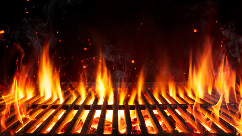 flames on a grill