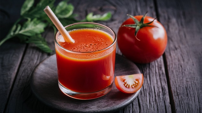 cup of tomato juice and fresh tomato