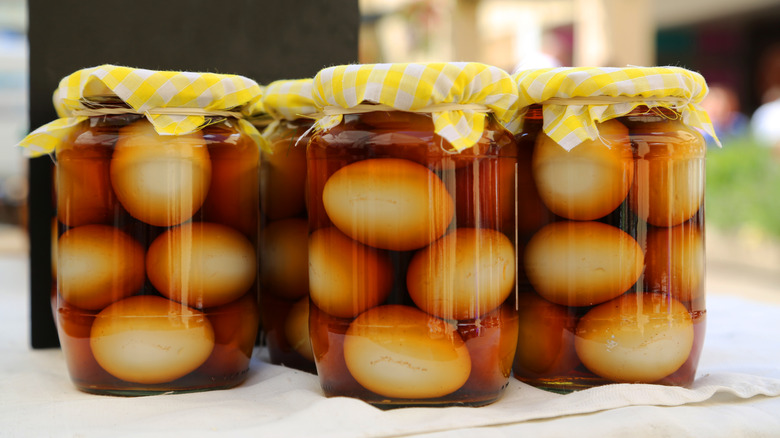 Eggs pickling in a jar