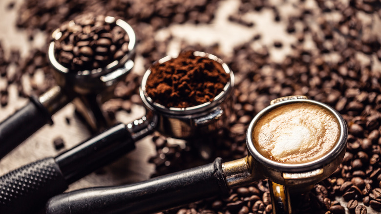 Coffee beans in an espresso tamper