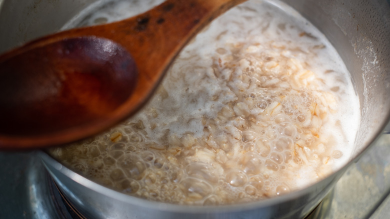 cooking oatmeal in pot