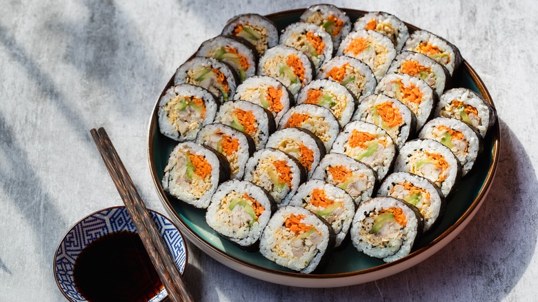 plate of kimbap rolls