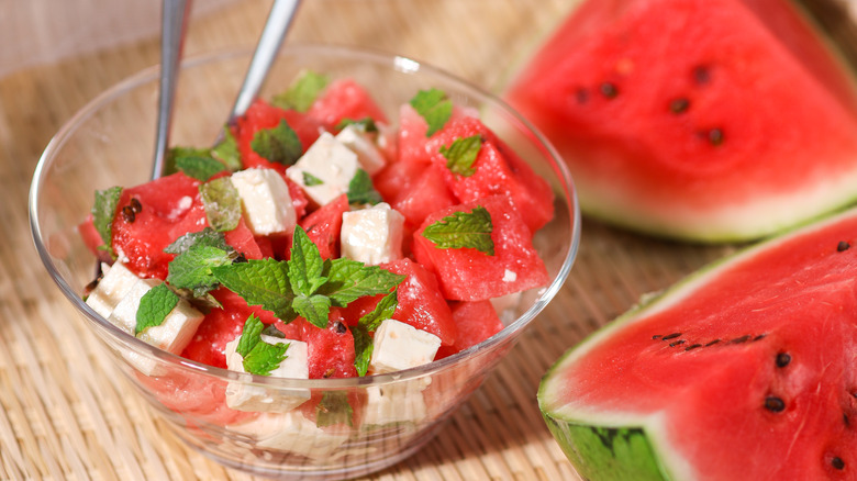 bowl of watermelons and feta