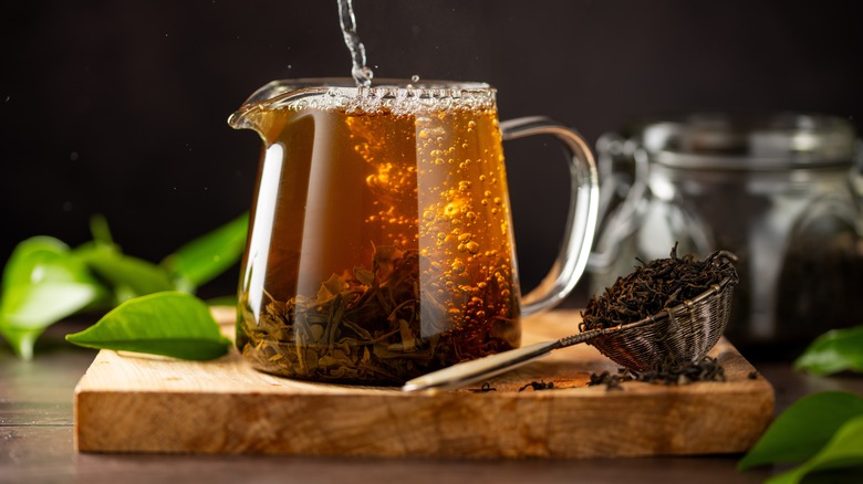 loose leaf tea in a carafe