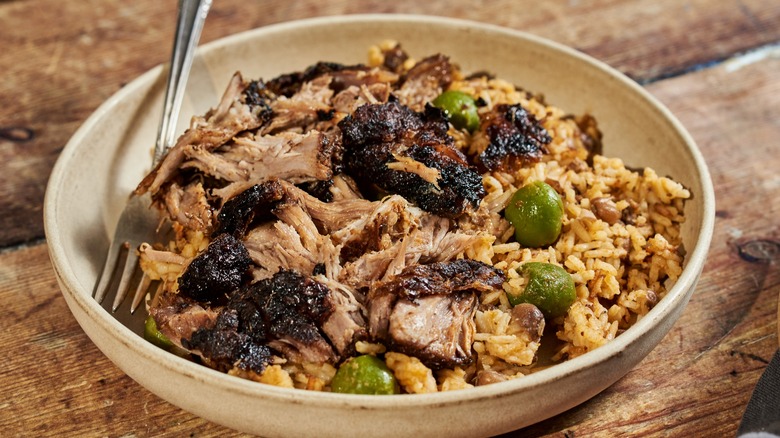 Puerto Rican pernil over rice