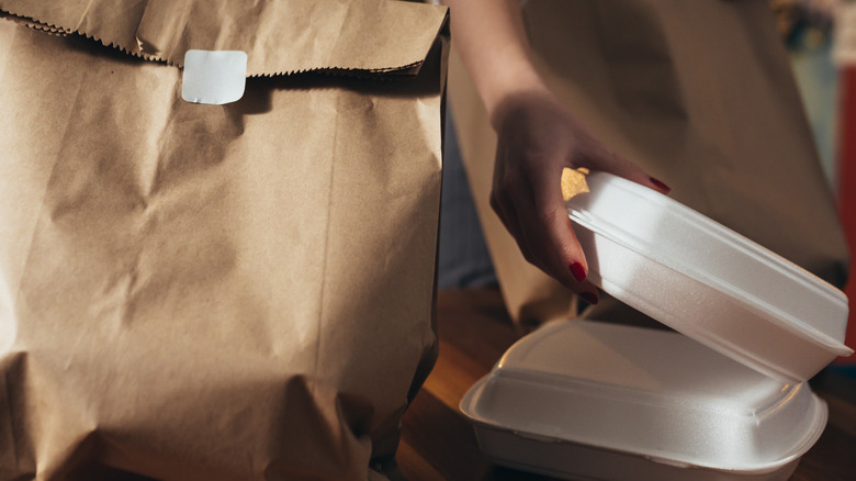 takeout containers with paper bag