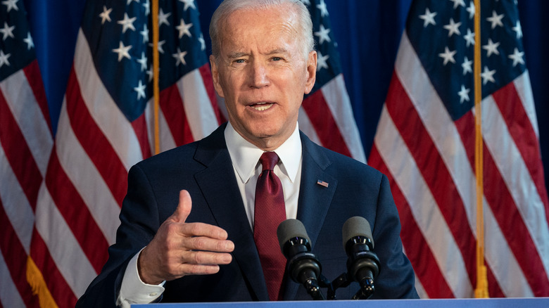 Joe Biden speaking at podium