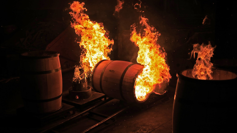 Charred oak barrel