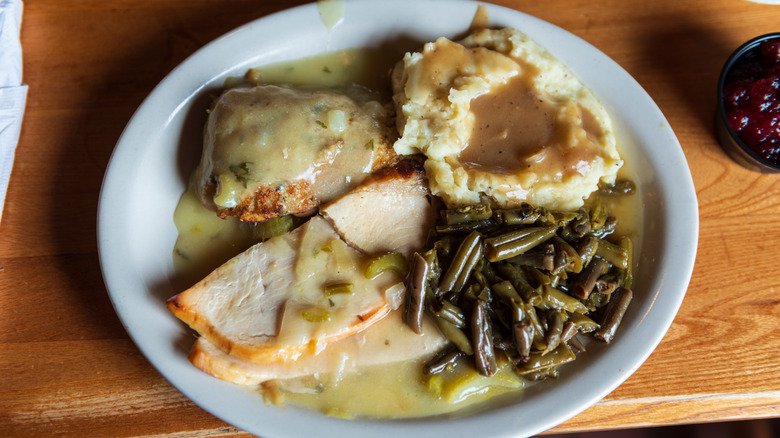 Cracker Barrel's turkey with mashed potatoes and green beans