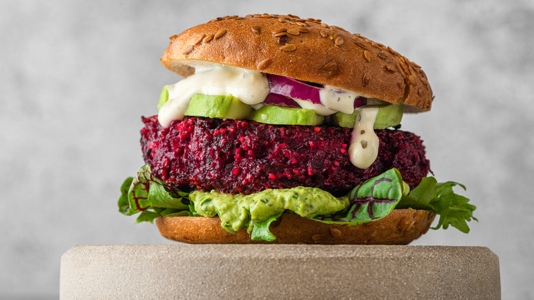 A vegan beetroot burger 