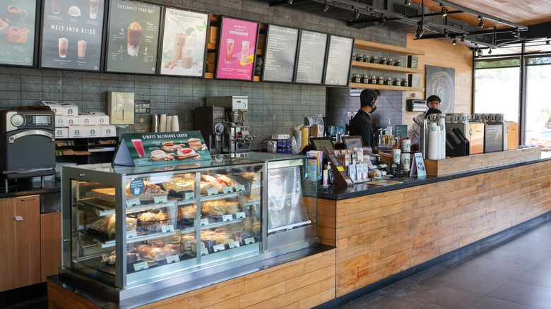 counter and food display at Starbucks cafe