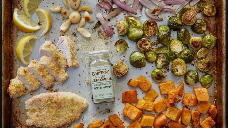 Trader Joe's Everything but the Leftovers seasoning on a sheet pan