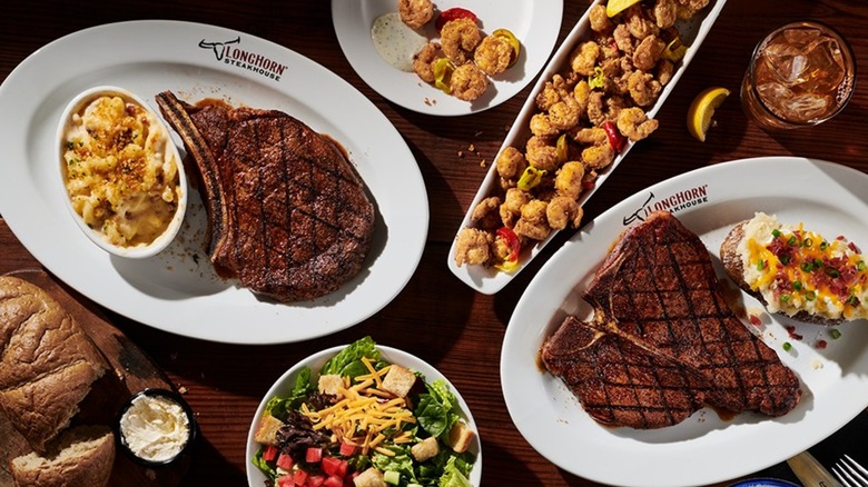 Table of food at Longhorn Steakhouse