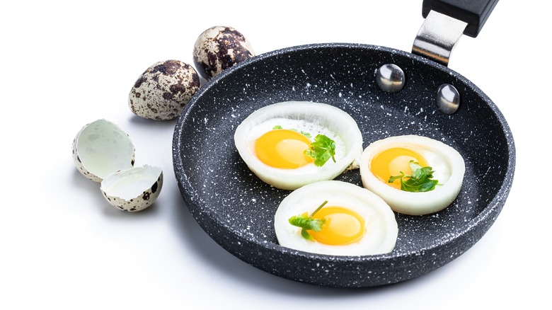 Quail eggs in onion rings