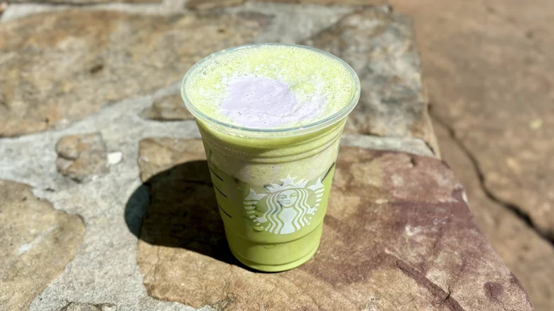 Starbucks' iced lavender cream oat milk matcha.