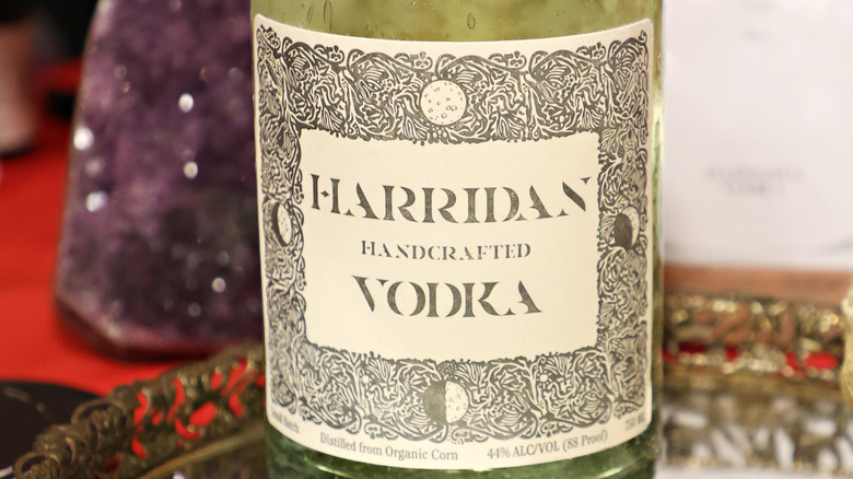 close up of Harridan vodka label