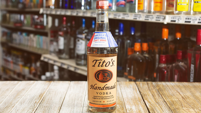 bottle of Tito's on bar 