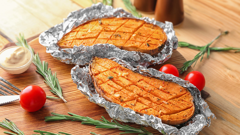 sweet potatoes in foil