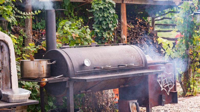 BBQ smoker in garden 