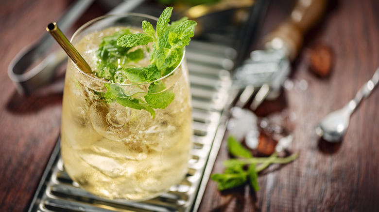 mint julep in glass cup