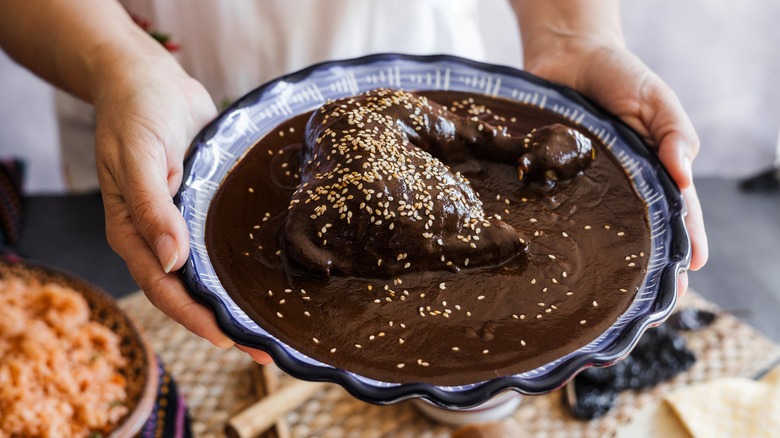 Hands holding plated mole