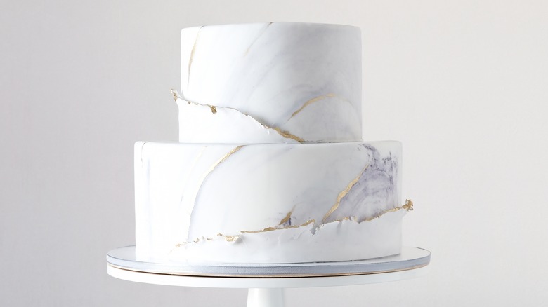 Two-tiered marble wedding cake