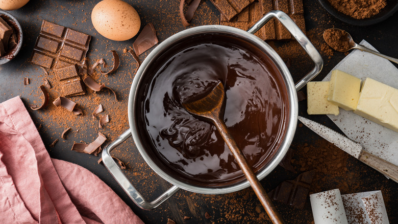 melted baking chocolate in saucepan