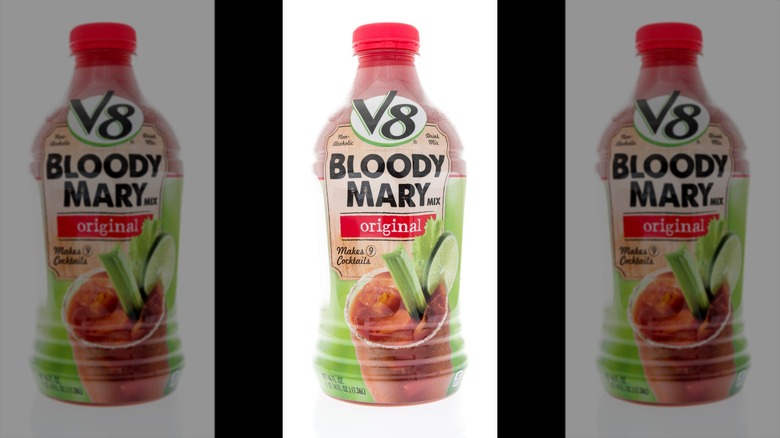 bottles of v8 bloody mary mix for cocktails