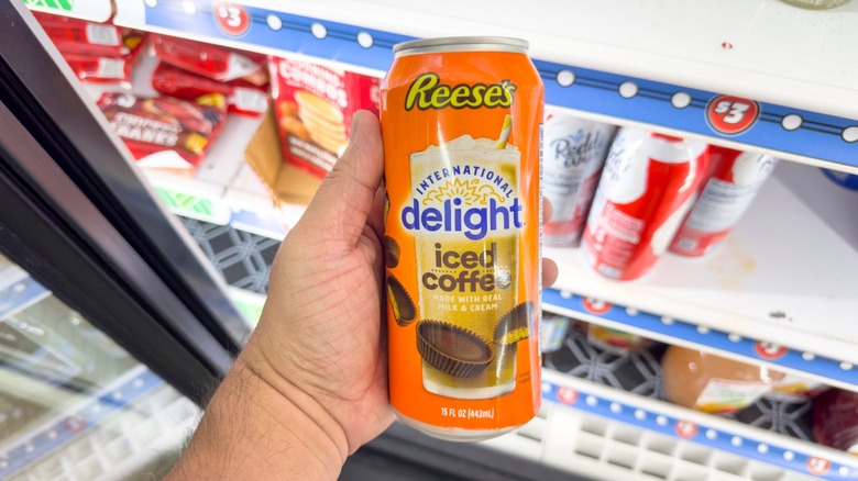 can of International Delight iced coffee Reeses flavor