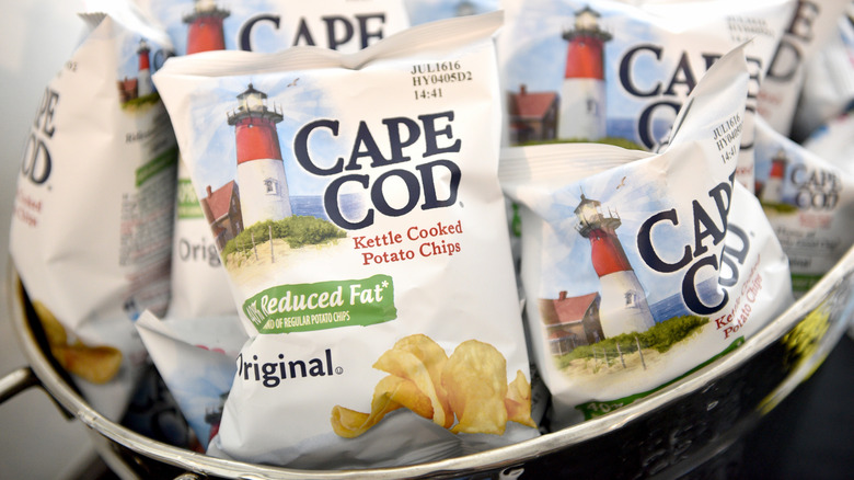 A basket of bags of Cape Cod chips