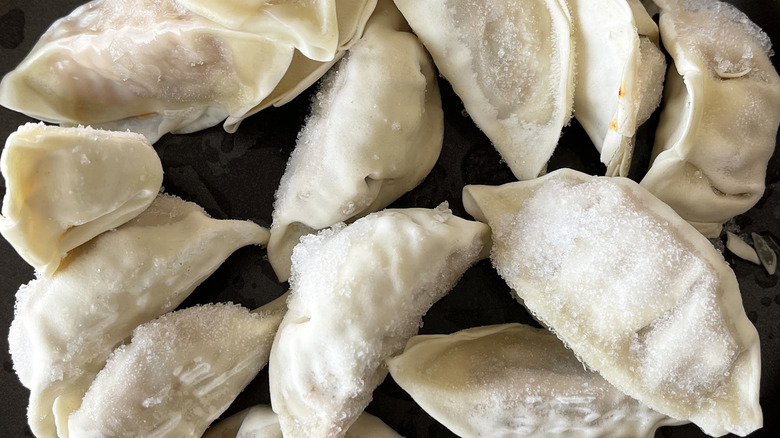 close up of frozen dumplings