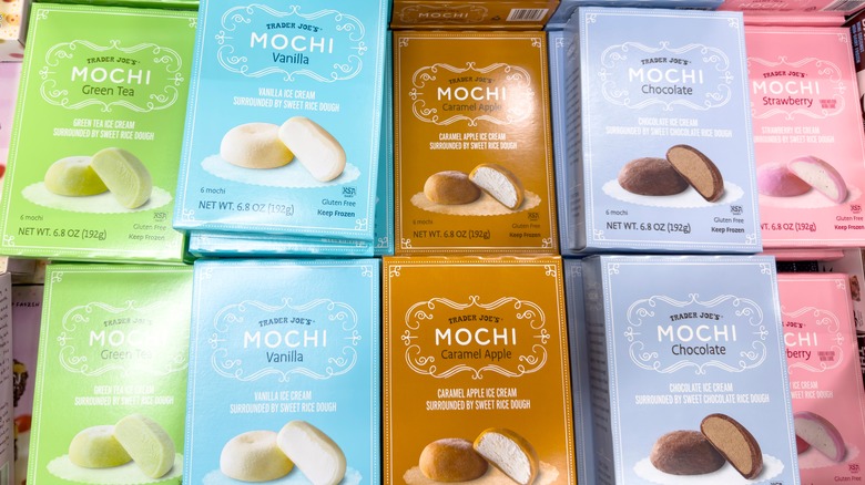 Trader Joe's mochi ice cream selection in the freezer