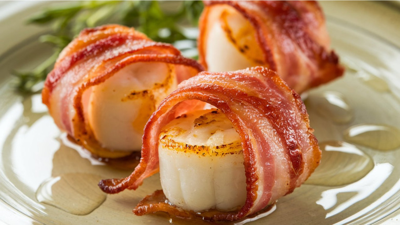 three huge bacon wrapped scallops