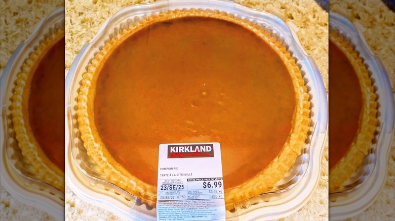 A Costco pumpkin pie in packaging