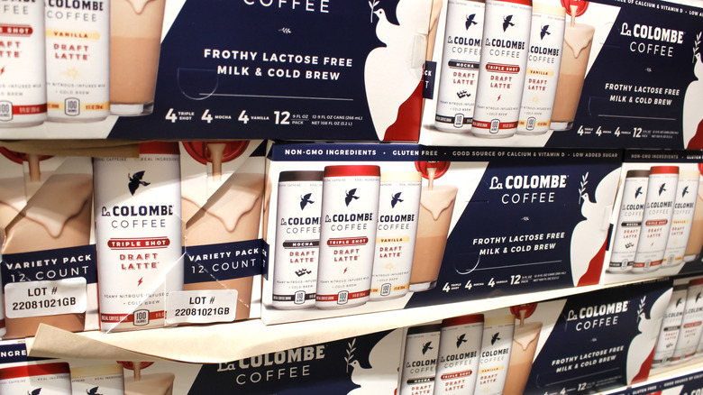 La Colombe canned coffee boxes on shelves