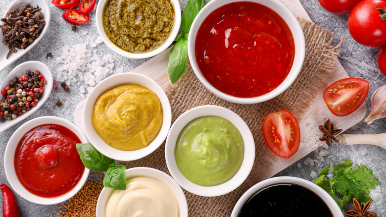 bowls of sauces and condiments