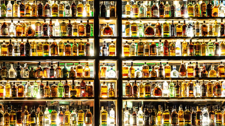 collection of spirits in a bar