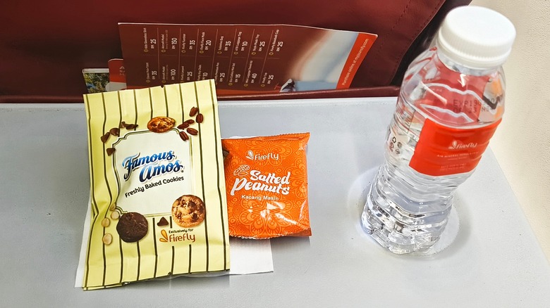 airline snacks bottle of water