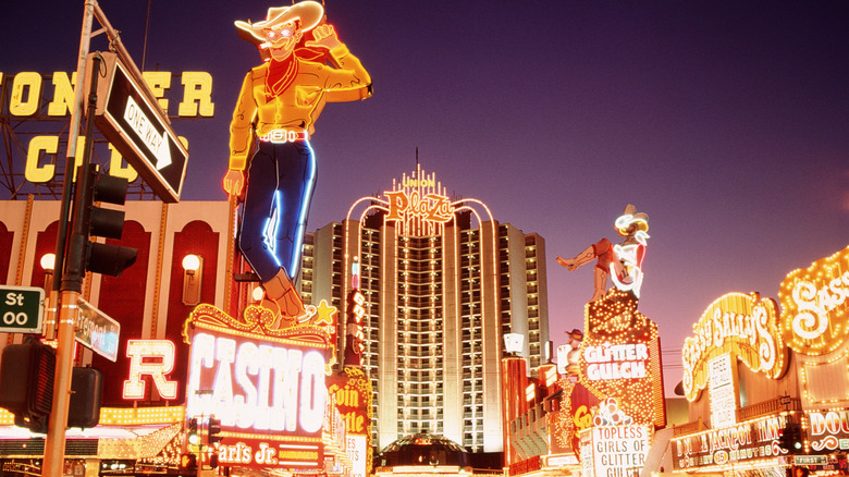 Las Vegas strip full of neon signs and tourists