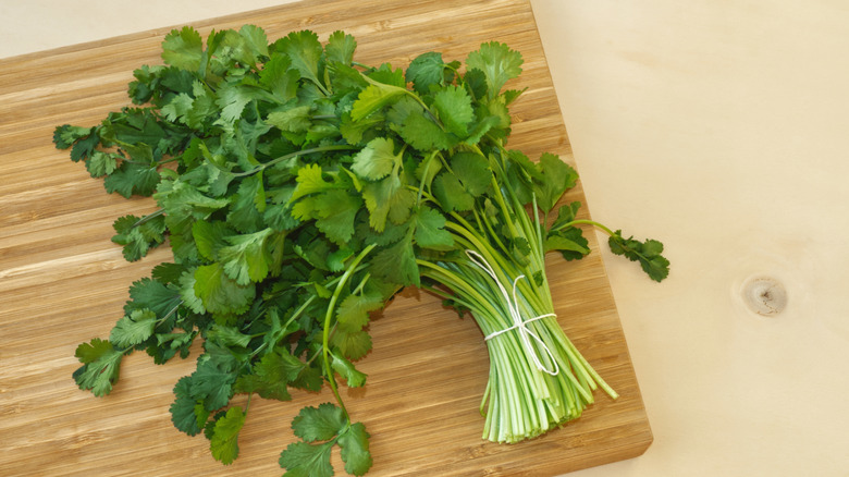 Parsley on a chopping board