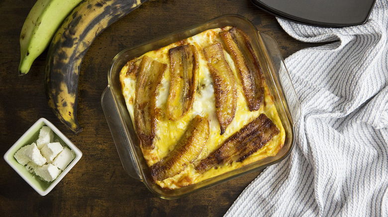 Plantain casserole in baking dish