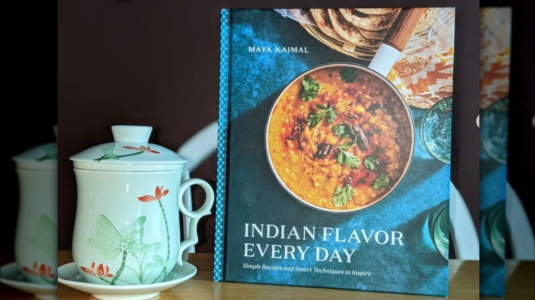 Maya Kaimal cookbook with teapot