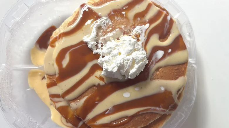 IHOP's Mexican Tres Leches Pancakes on a clear plate