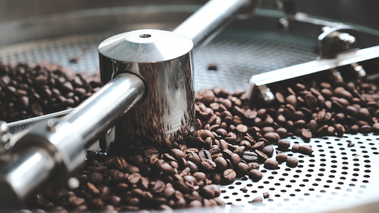 Coffee beans roasting in machine 