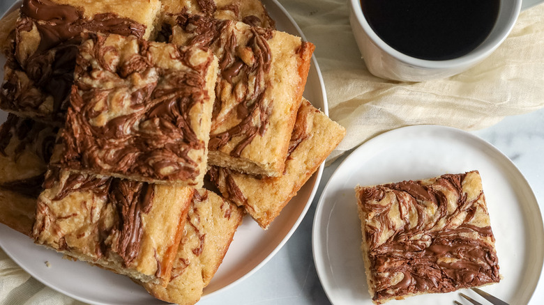 stacked banana Nutella bars on plate
