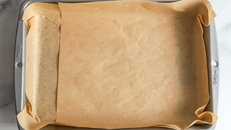 parchment paper lined baking pan