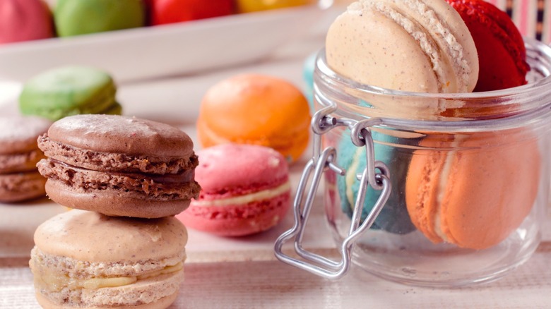 variety of macrons in a jar