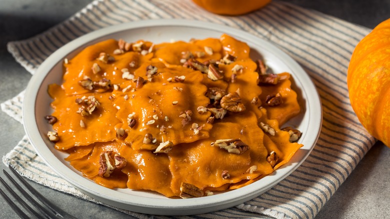 pumpkin ravioli with walnuts