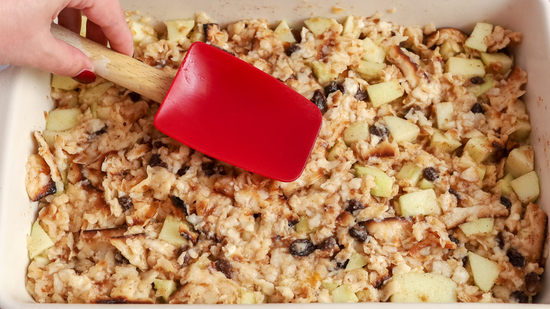 Kugel mixture spread into a baking pan