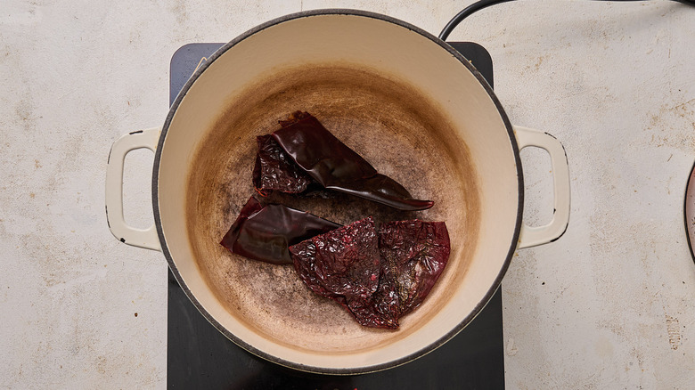 toasting chiles in pot